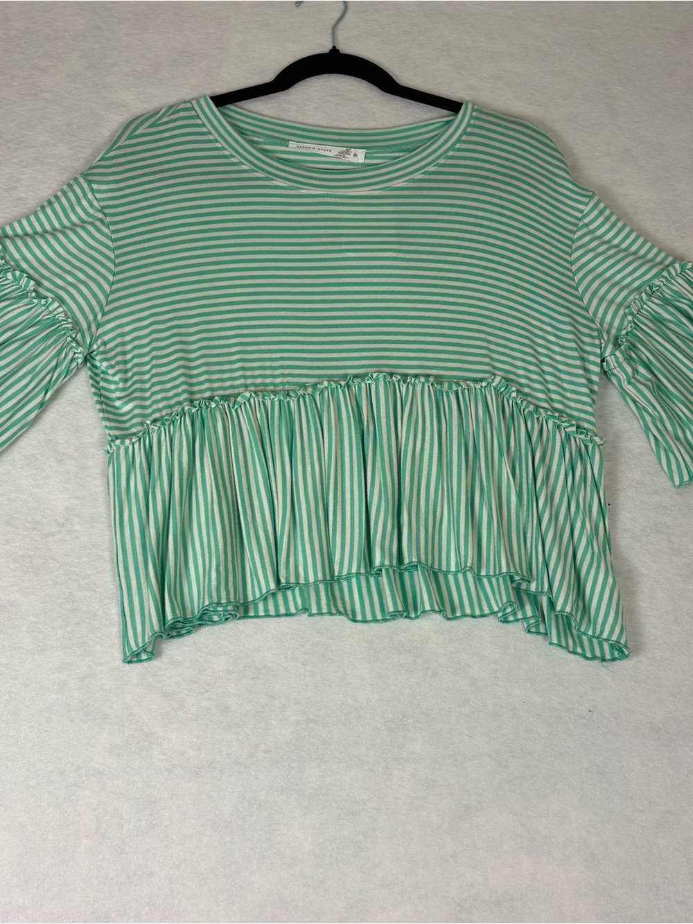 Altar'd State Mint Green & White Striped Ruffle Crop Top